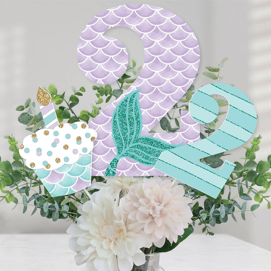 2nd Birthday Let's Be Mermaids - 2nd Birthday Party Centerpiece Sticks - Table Toppers - Set of 15