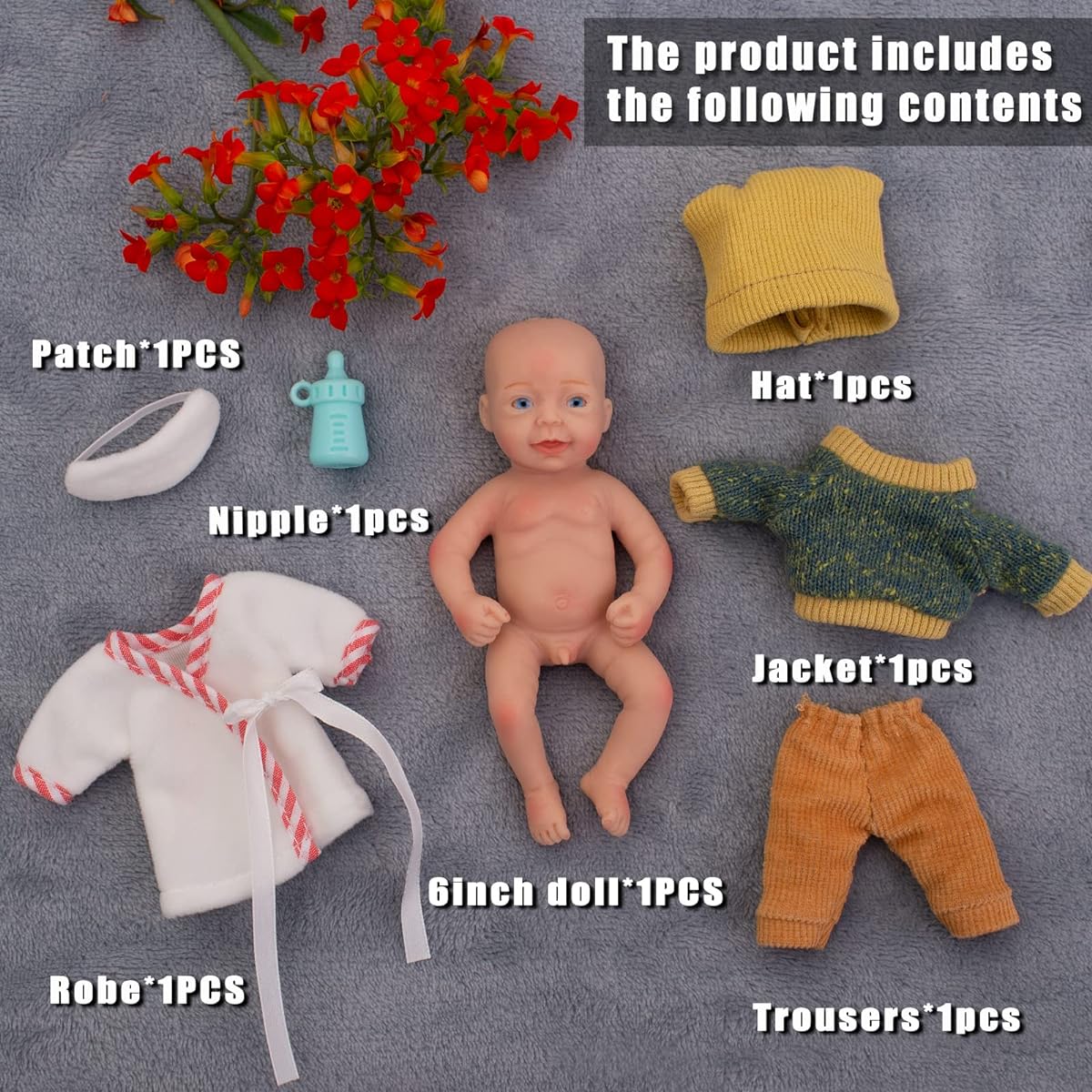 Reborn Baby Doll 6 Inch Silicone Boy Doll Mini Reborn Baby Palm Doll Realistic Full Silicone Body Stress Relief for Adults (Handmade)