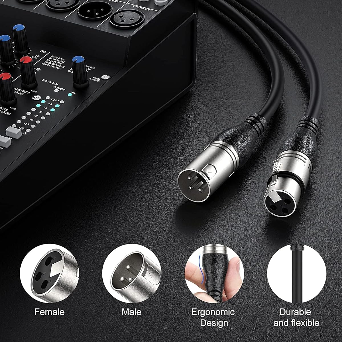 EBXYA XLR Cable 75ft 2 Packs - Premium Balanced Microphone Cable with 3-Pin XLR Male to Female Mic Speaker Cable, Black