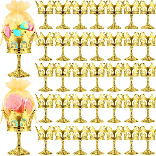 60pcs Fillable Crown Goblets with Pouches Bulk Party Favors Crowns Candy Chocolate Cake Dessert Storage Box Crowns Birthday Supplies Table Centerpieces Decorations for Princess Baby Shower Party (Gold)
