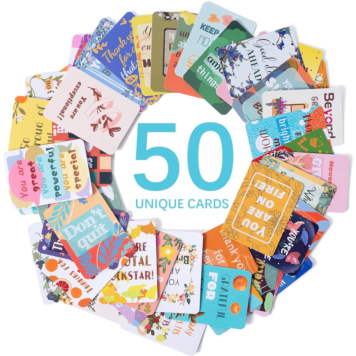 HOMANGA 50 Unique Inspirational Cards Motivating Kindness Mini Note Cards Encouragement Quotes Gratitude Positive Affirmation Cards for Employees Students Teachers Colleagues Kids