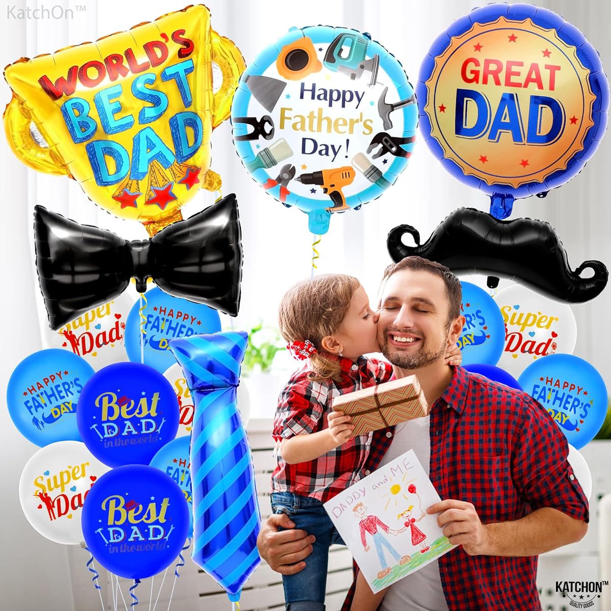 Happy Fathers Day Balloon Set - 27 Pack | Tie Ribbon Trophy Foil Balloons for Father's Day Decorations | Father's Day Balloon Decorations | Father's Day Decorations | Father's Day Banner Decorations