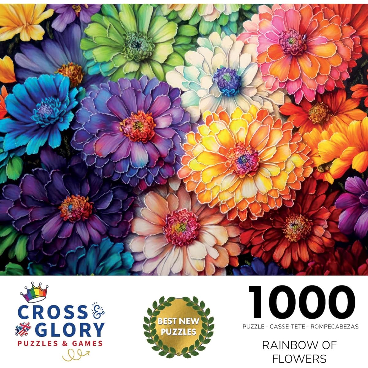 Cross & Glory's Rainbow of Flowers 1000 Piece Jigsaw Puzzle for Adults - Incredibly Vibrant Colors, Brain Training, and Great for Puzzle Lovers