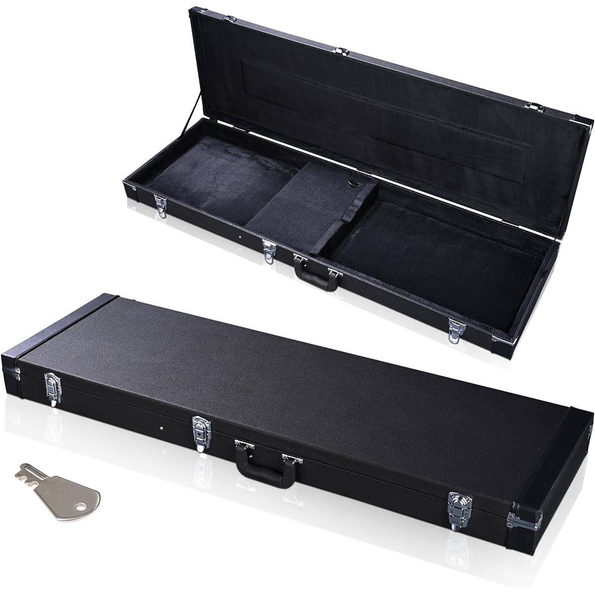 AW Electric Bass Guitar Hard Case Wooden Hard Shell Carry Case with Key 48 x 15.4 x 3.5 inches