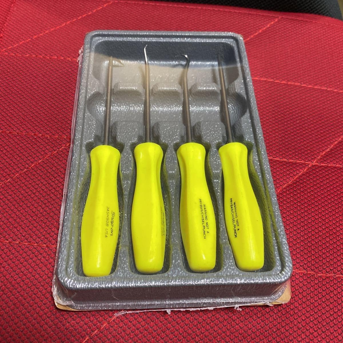 Snap-on mini pick tool set, old grip ASA204BHV, high visibility yellow, limited edition, set of 4, pick