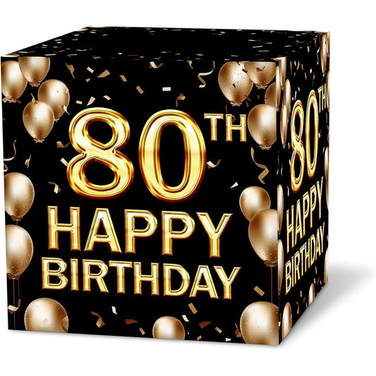 80th Birthday Card Box Black and Gold Card Box Birthday Party Decorations Party Supplies Money Box 1pc (032 sr)