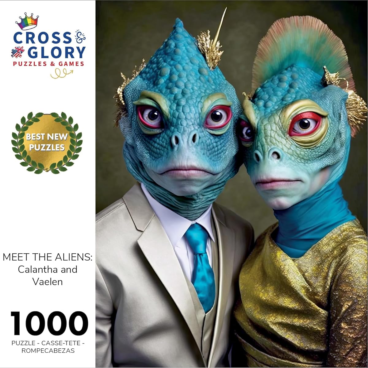 Meet the Aliens: Karantha and Velen - 1000 Piece Jigsaw Puzzle Romantic Interstellar Love Story Eco-Friendly Design Vibrant Artistic Collectible