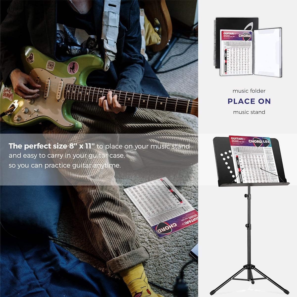 TiMitA Guitar Chord Chart Essential Chords | Scale | Triad | Circle of Fifths 8" x 11" Visual Chord Reference Guide Guitar Theory Cheat Sheet for Acoustic Electric Guitar
