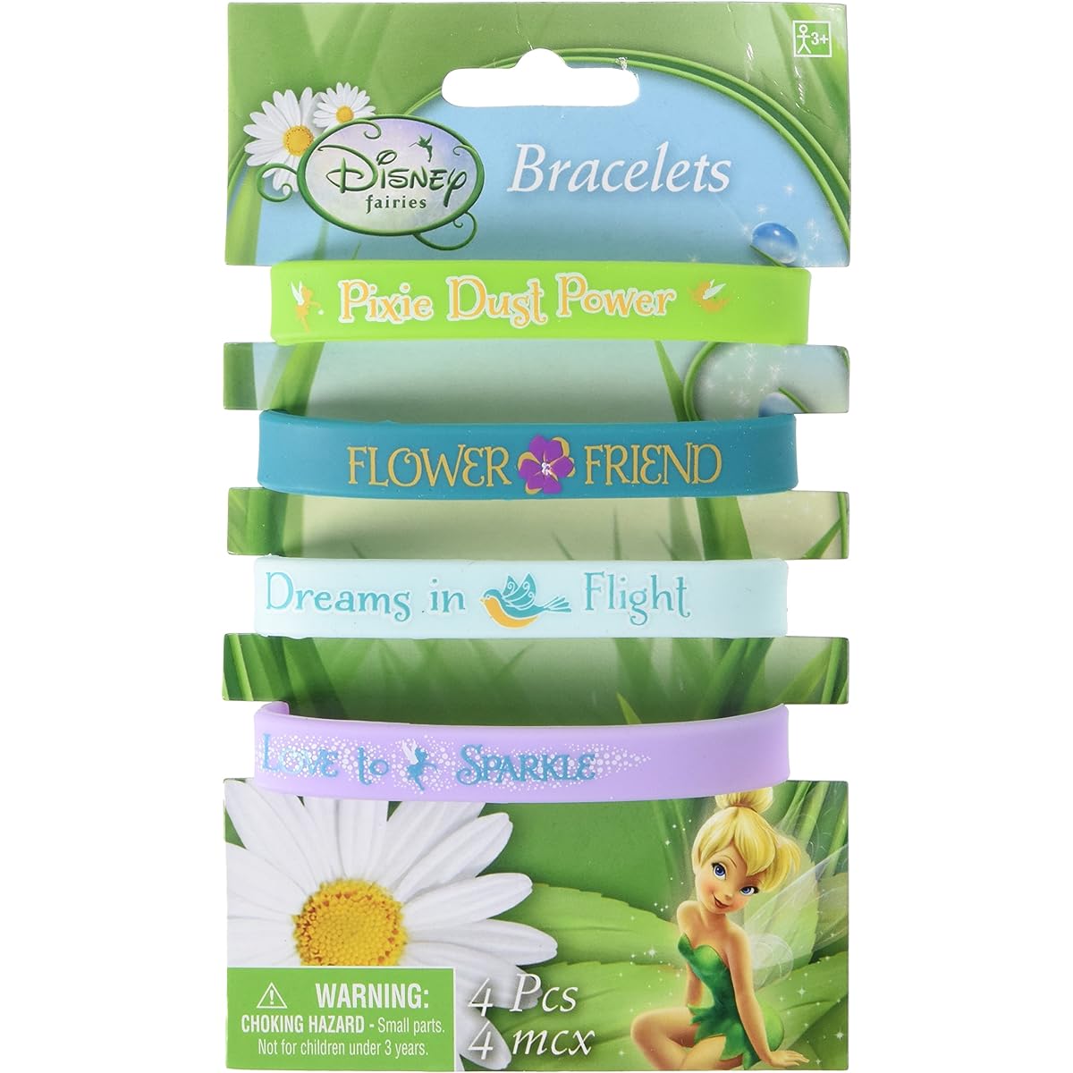Disney Tinkerbell Colourful Rubber Bracelet Birthday Party Accessory Favour (4 Pack), Multi Colour, 6.4cm x 1.1cm .