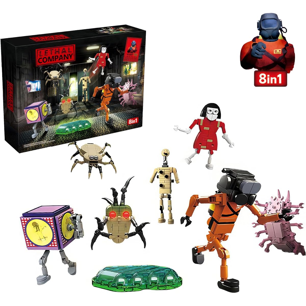 CUIGSRO Lethal Company Building Blocks Set 8 in 1 Game Model Toy Ideas Collectible Building Blocks Birthday Gifts for Adult Fans (521 Pieces)