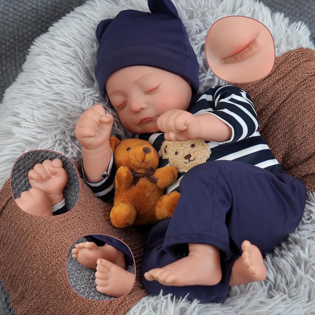 ADFO Lifelike Reborn Doll Boy 20 Inch Realistic Newborn Baby Boy Doll Soft Vinyl and Cloth Body with Clothes and Toys Gift for Ages 3+, White