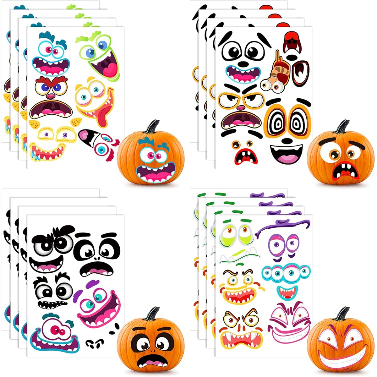 Konsait Halloween Pumpkin Decoration Kit, 16 Large Sheets 88 Pieces Pumpkin Decorating Stickers DIY Crafts for Kids Halloween Jack O'Lantern Bucket Gifts Trick or Treat Party Favors Games Supplies