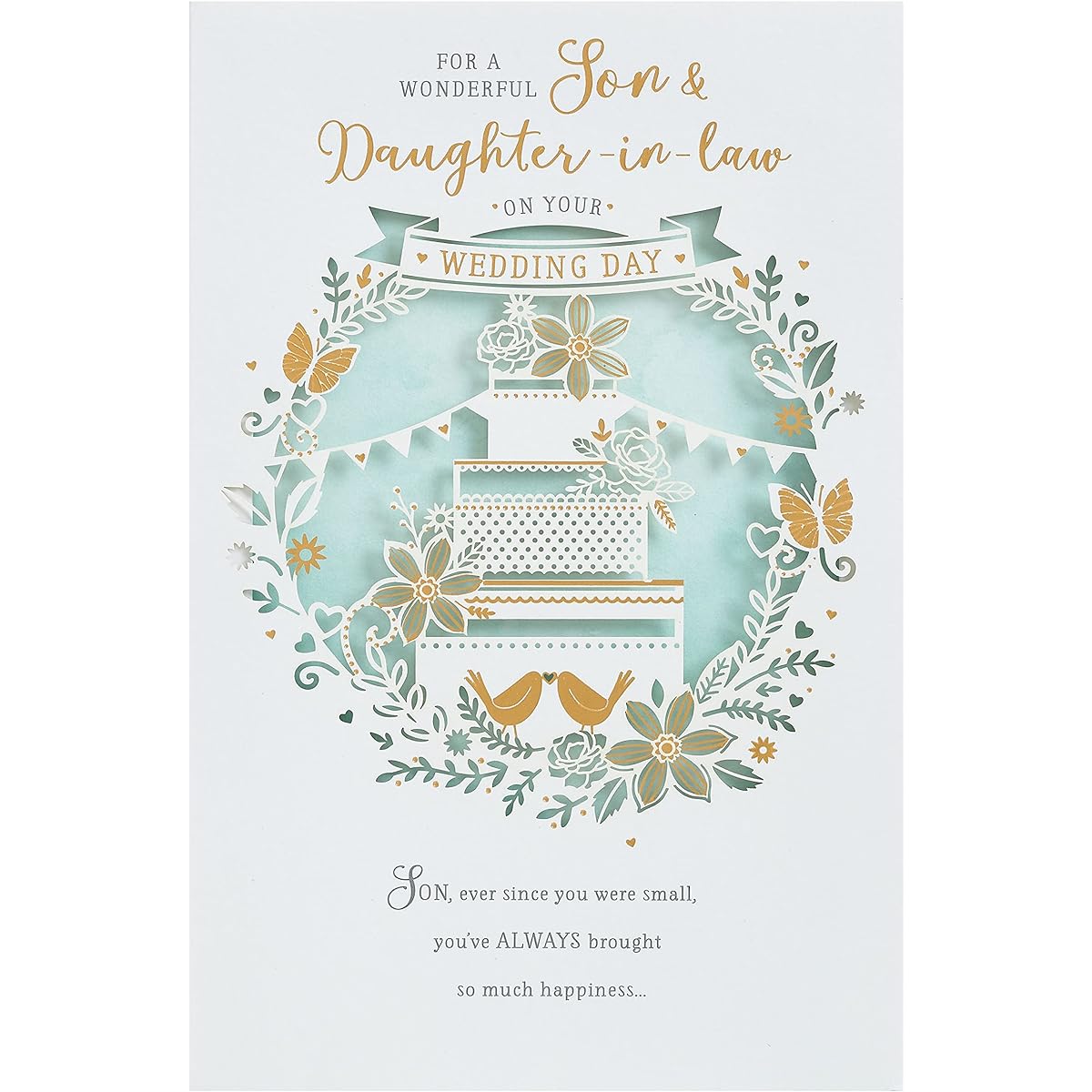 UK Greetings Son & Daughter-in-law Wedding Card with Envelope - Cute Cake Design