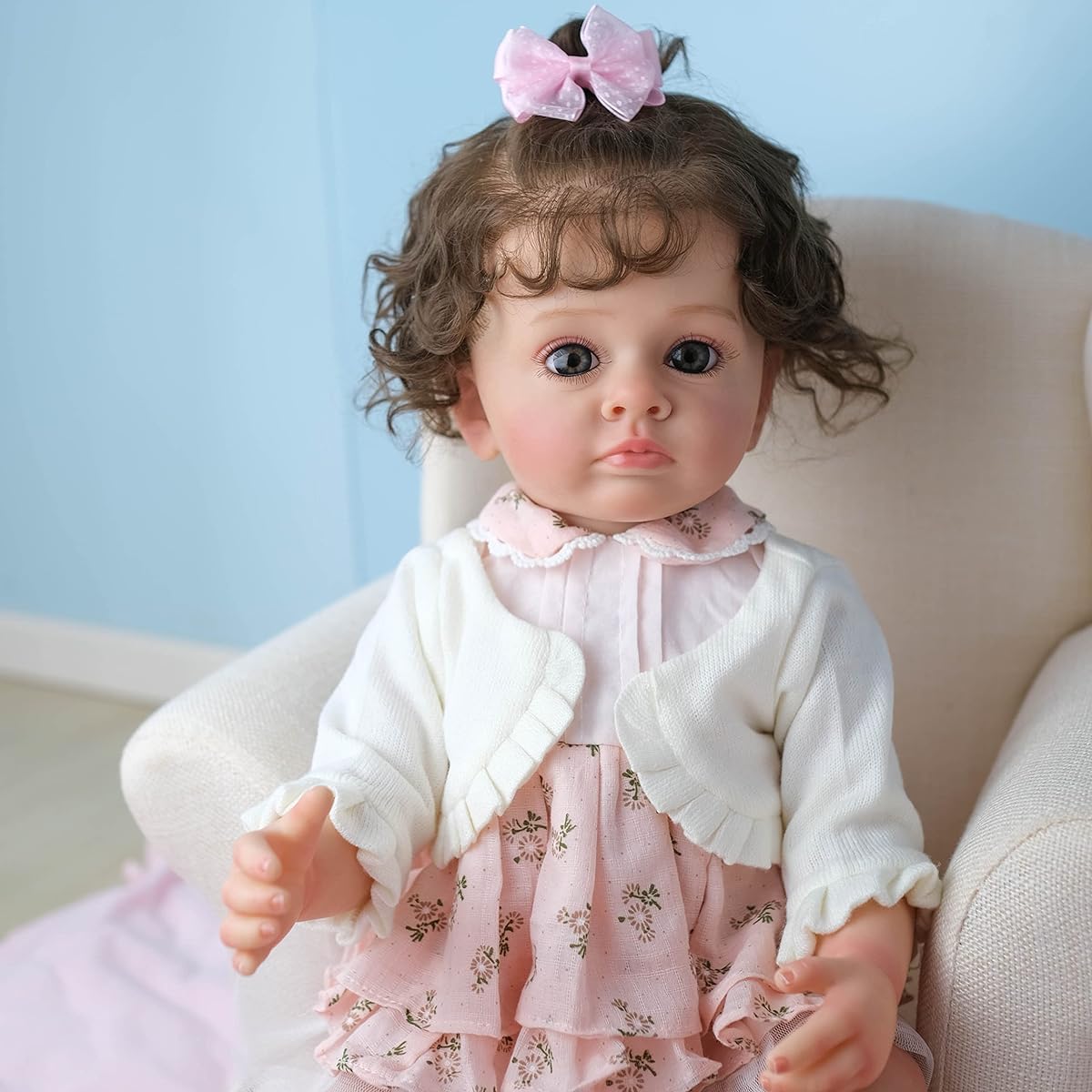 Baby Doll Full Silicone Doll 22 Inch Cute Doll Newborn Baby Doll Cute Simulated Baby Doll Will Be A Great Gift For Your Child (Blue Eyes)