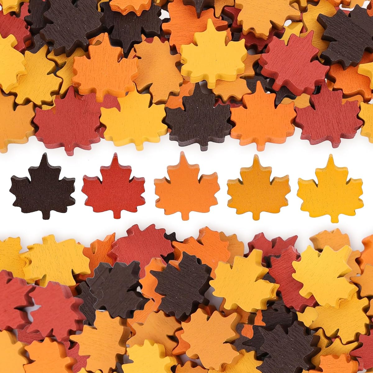 Whaline Autumn Maple Leaf Wood Beads with Hemp Rope Rustic Farmhouse Maple Spacer Beads with Holes Thanksgiving Loose Beads Autumn Tiered Tray Garland DIY Craft Farmhouse Home Decoration 150 Pieces