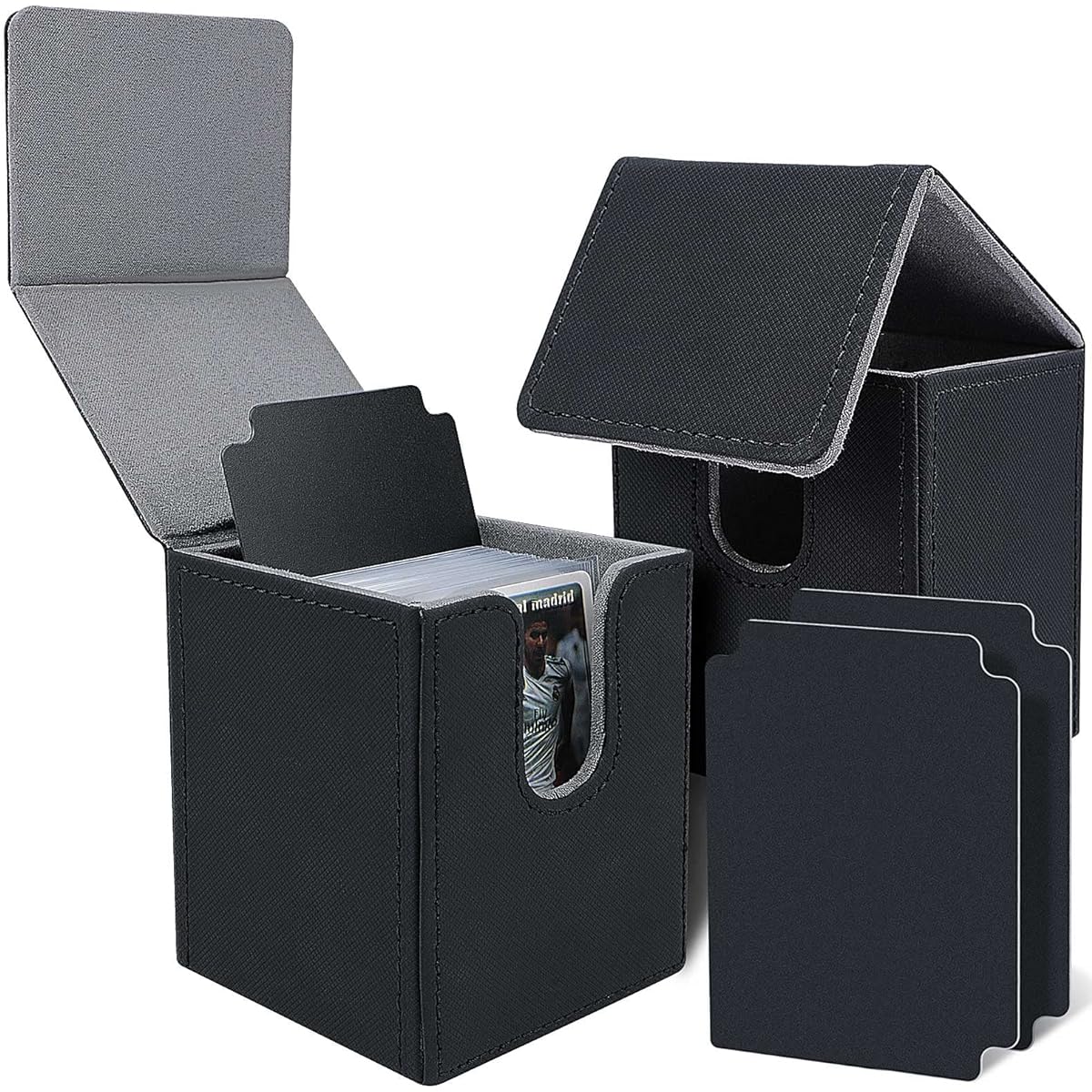 2 Pack Card Deck Box with 2 Dividers, Trading Card Storage Boxes Fits 100+ Sleeved Cards, Leather Magnetic Deck Box for Baseball Cards, Gaming Cards, Collectible Cards