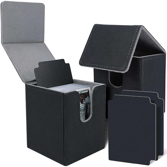 2 Pack Card Deck Box with 2 Dividers, Trading Card Storage Boxes Fits 100+ Sleeved Cards, Leather Magnetic Deck Box for Baseball Cards, Gaming Cards, Collectible Cards