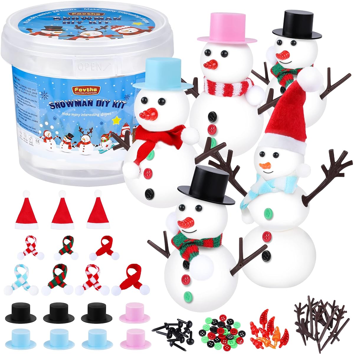 Fovths 8 Pack Christmas Snowman Clay DIY Kit, Snowman Building Kit, Snowman DIY Craft Decorating Set, Assemble Snowman Modeling Clay Toys for Christmas Home Decoration