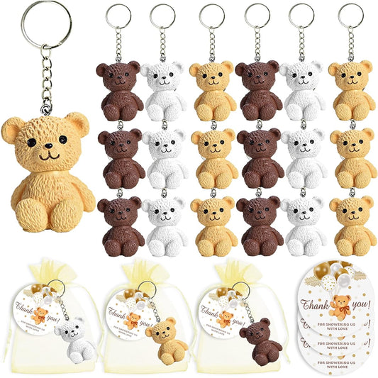 12 Sets Party Favors Keychains with Organza Bags Thank You Tags for Baby Shower Bear Theme Party Favors Goodie Bags Decorations Classroom Rewards (Cat)