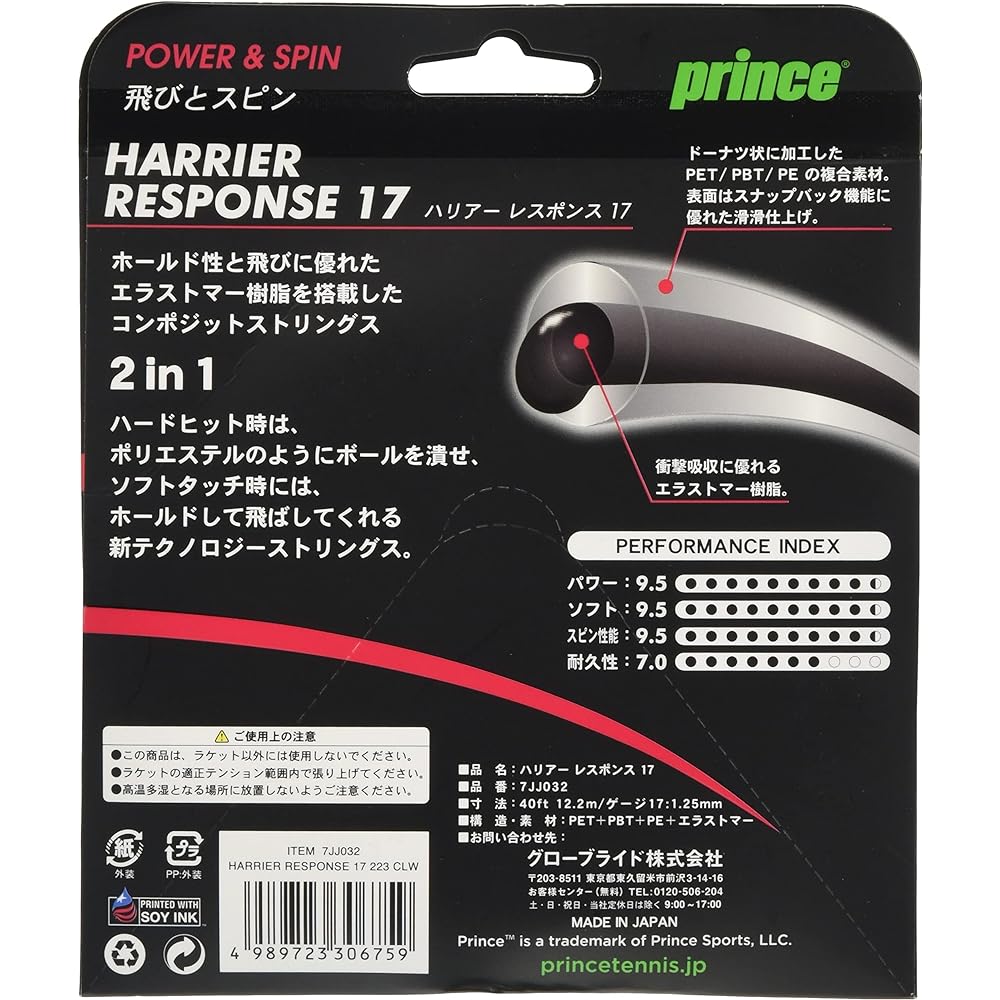 Prince Hardball Tennis Gut Harrier Response 17 7JJ032 Clear White