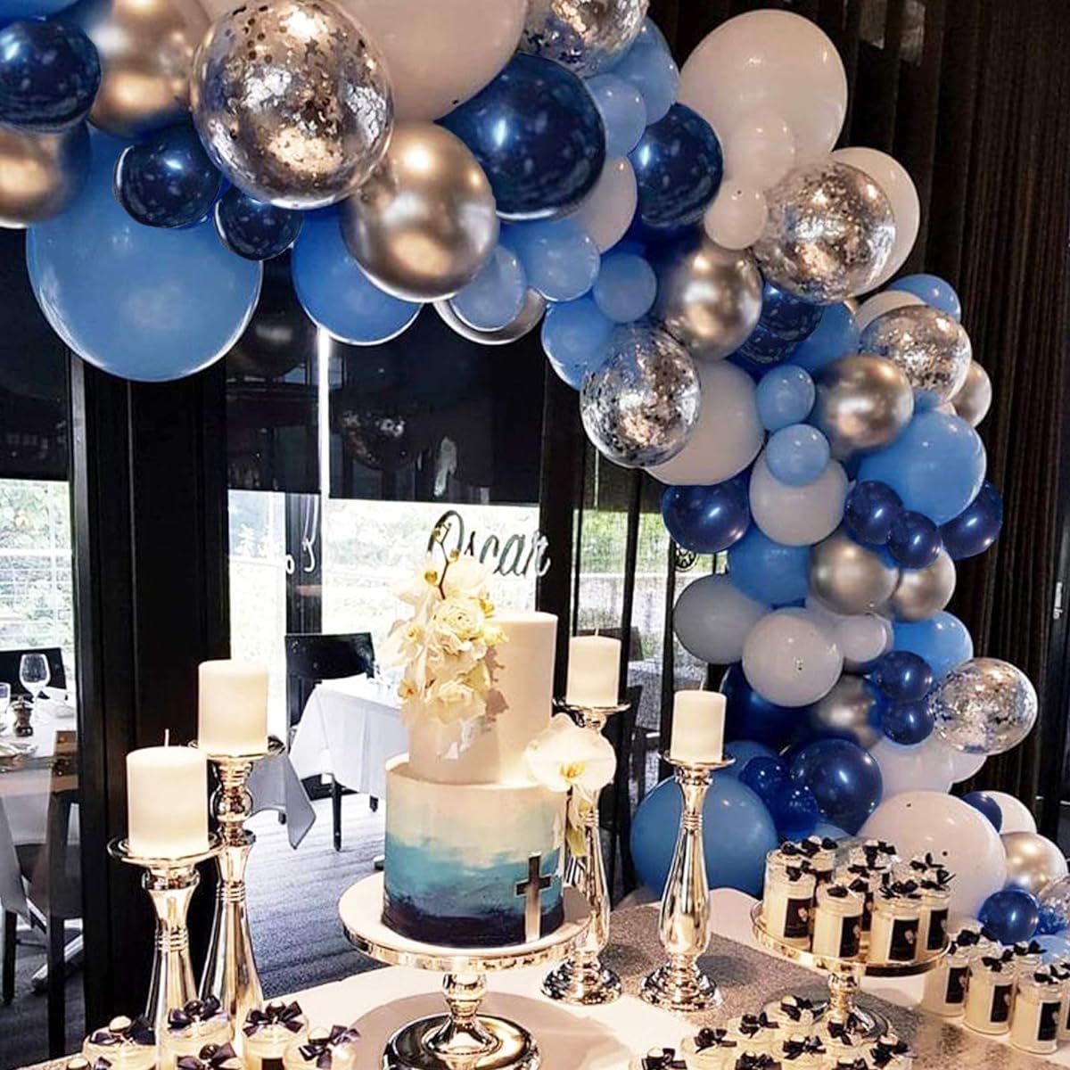 Soonlyn Blue Balloon Garland 124 Pack Navy Silver White Light Blue Balloon Arch Kit for Baby Shower Boy Party Decorations Birthday Decorations