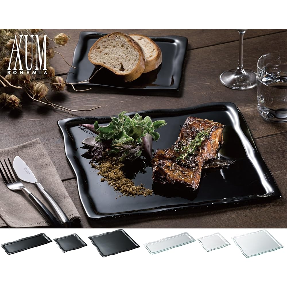 Adelia Glass Plate Black Maximum 29 x 29 x Height 1cm Kuvarita Square Plate Rectangle H-3829