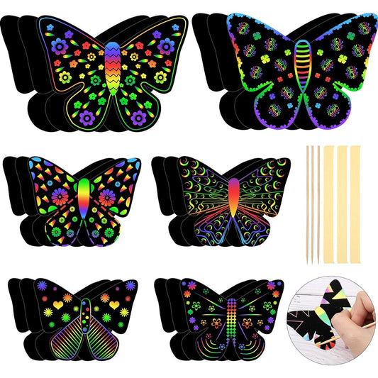 15pcs Summer Scratch Cards Scratch Crafts Art Cards Rainbow Spring Scratch Cards Paper Scratch Art Set for Kids DIY Crafts Home Decoration Projects 3 Styles (Butterfly Style)