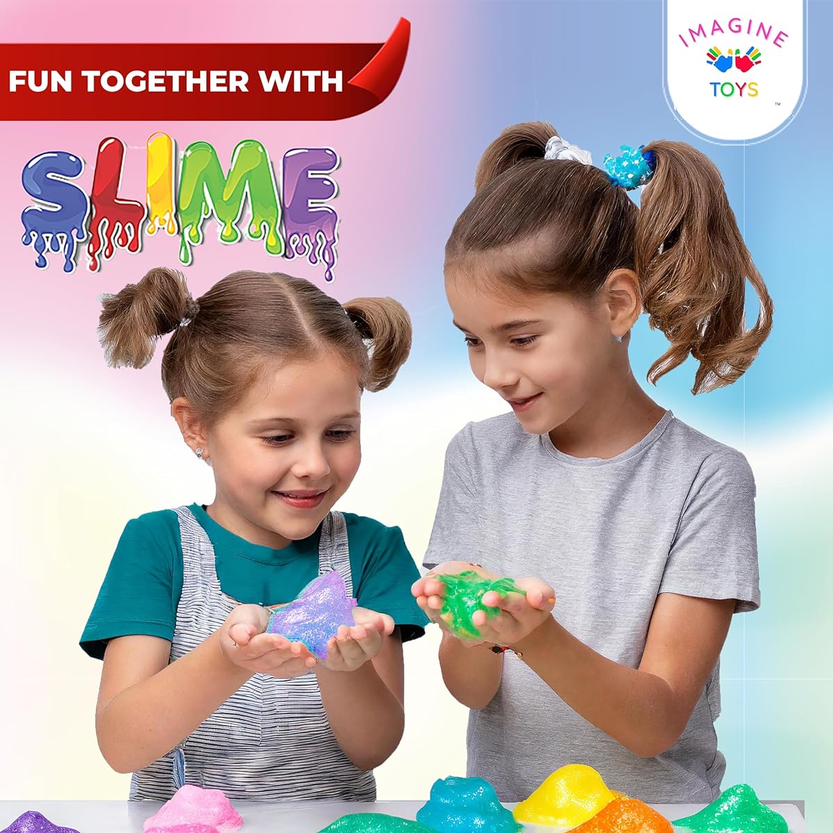 Imagine Slime Kit 18+2 Colors with 50 Slime Products Including Glow in the Dark Powder, Glitter, Foam Beads, Fishbowl Beads and More for Ages 5-12+