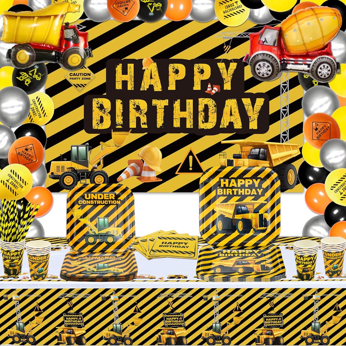 Construction Birthday Party Supplies Dump Truck Construction Birthday Decorations Construction Party Plates Construction Birthday Backdrop Construction Foil Balloons for 20