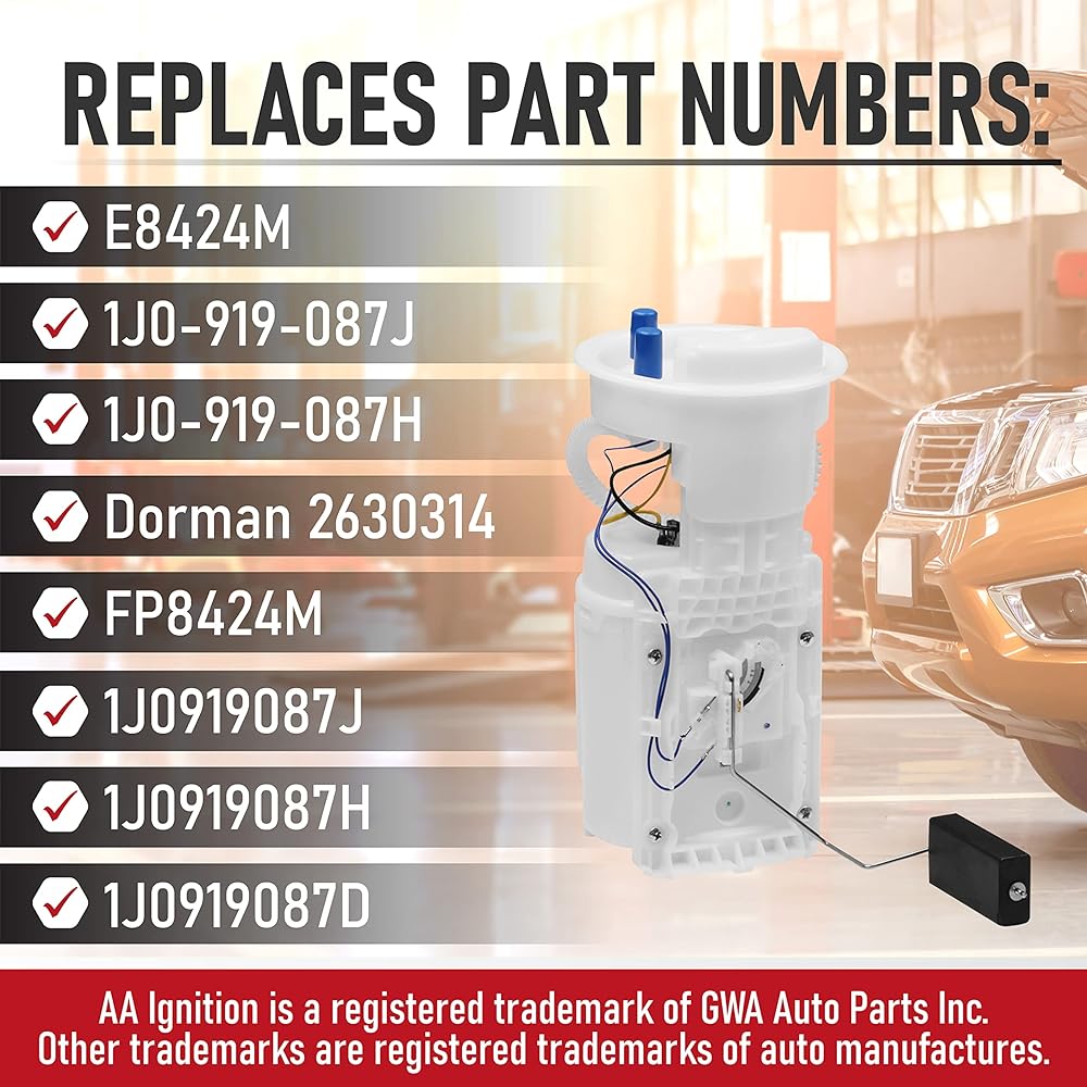Fuel Pump Assembly - with Sending Unit - E8424M 1J0-919-087J 1J0-919-087H - Volkswagen MK4 Beetle Golf Jetta - 1.8L 2.0L 2.8L - 1998 99 2000 2001 - 2005 Models.