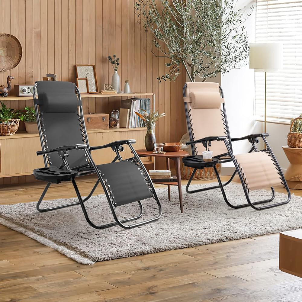 Alebert Outdoor Chair Folding Chair "One Year Manufacturer's Warranty" Infinity Chair with Cup Holder Zero Gravity Chair for Garden/Cherry Blossom Viewing/Sandy Beach/Camping/Outdoor Use (Black)