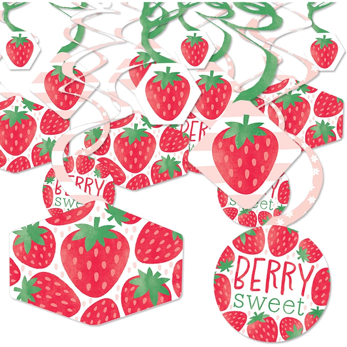 Big Dot of Happiness Berry Sweet Strawberry - Fruit Theme Birthday Party Baby Shower Hanging Decorations - Party Decoration Swirls - Set of 40