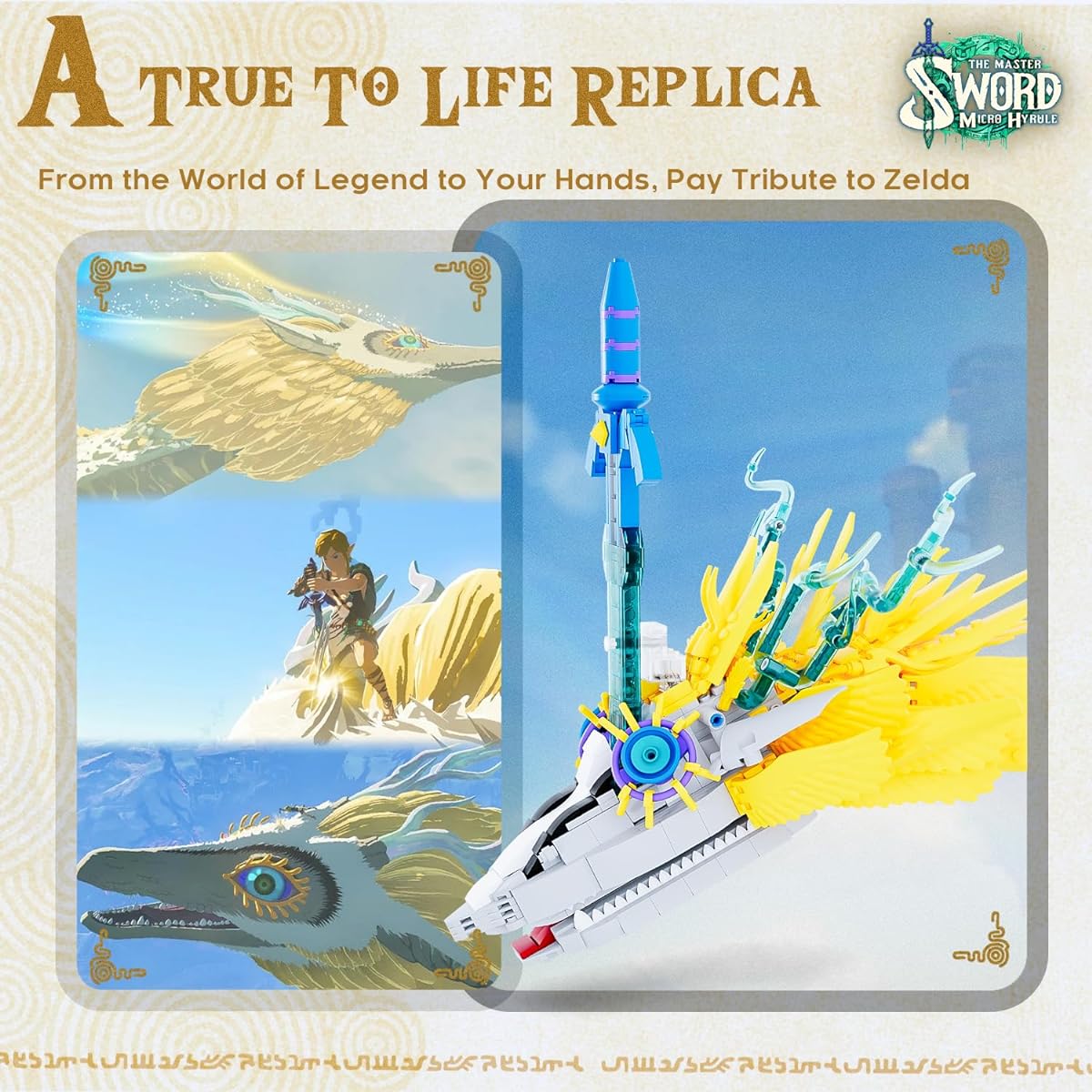 TOTK Master Sword Building Set BOTW Legendary Sword Building Toy with Light Dragon Base Easter Gift for Fans Kids Adults Compatible with Lego 702 Pieces (KK1OOO1)