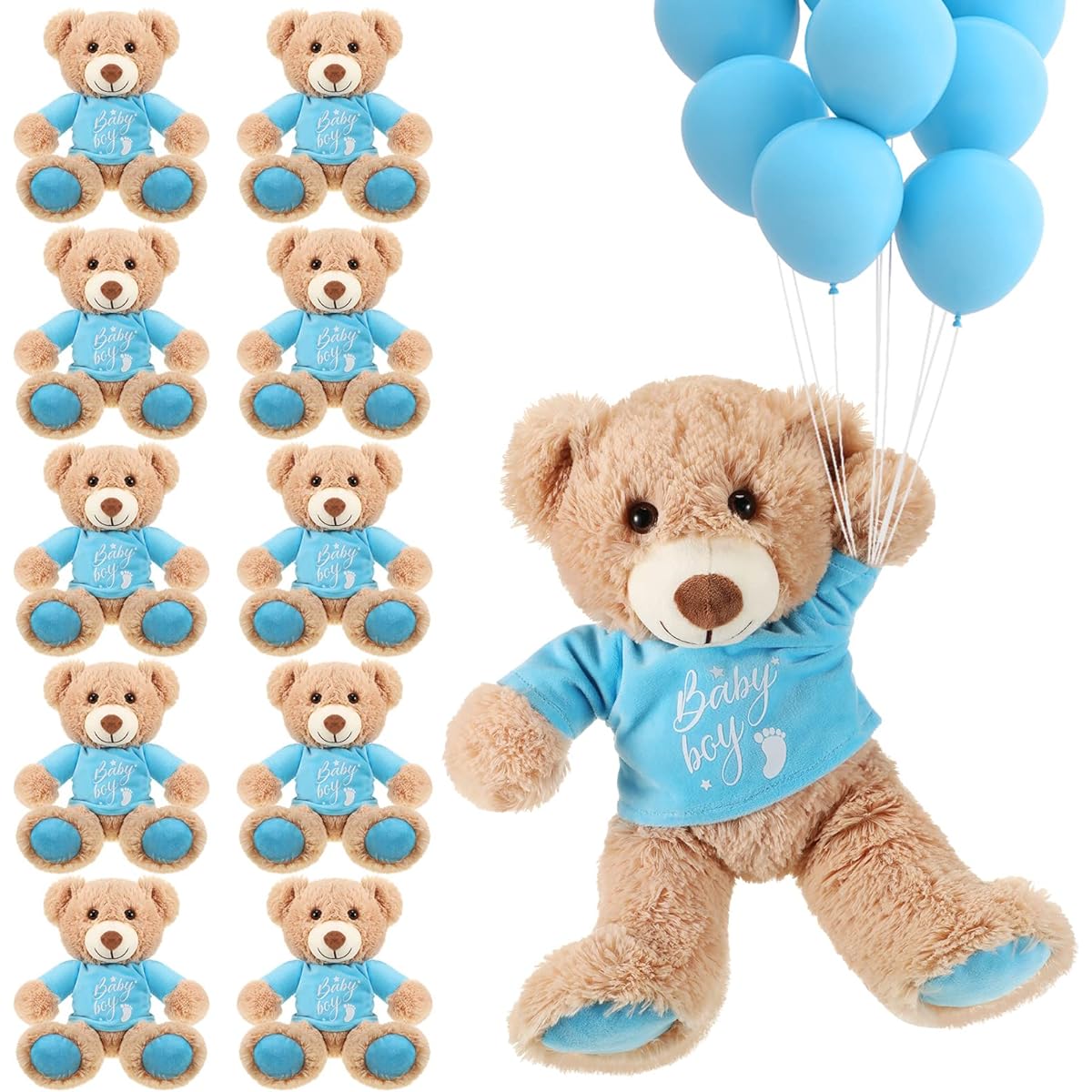 Lenwen 10pcs Stuffed Bear Cute Stuffed Animals 14 Inch Stuffed Bear for Baby Shower Christmas Birthday Wedding Home Decoration Khaki and Blue