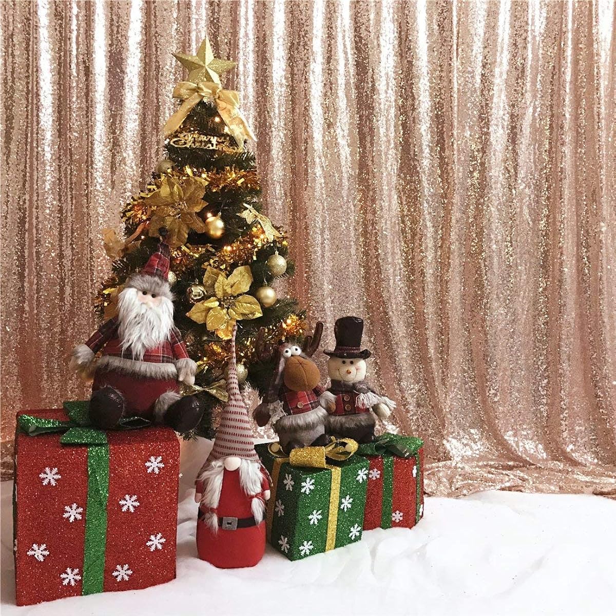 Trlyc 20ftx10ft Rose Gold Sequin Photo Booth Backdrop Glitter Curtain for Wedding Party Decoration