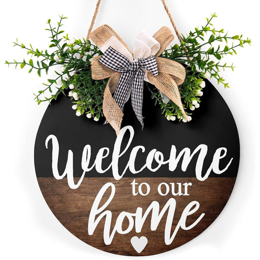 Welcome to Our Home Wooden Entryway Sign, Welcome Sign, Rustic Round Wreath Wall Hanger, Porch Decor, Spring Summer Farmhouse Decorations, Housewarming Gift, 12"