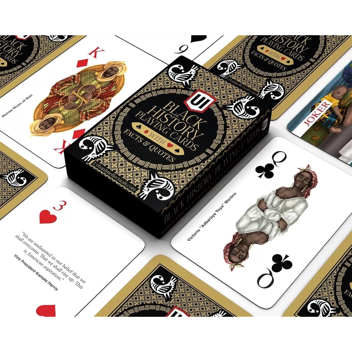 Urban Intlectuals Black History Lamp - Custom Illustrations, Quotes, Facts - Poker Size, Gold Foil Tuck Box, Gold Foil Card Back