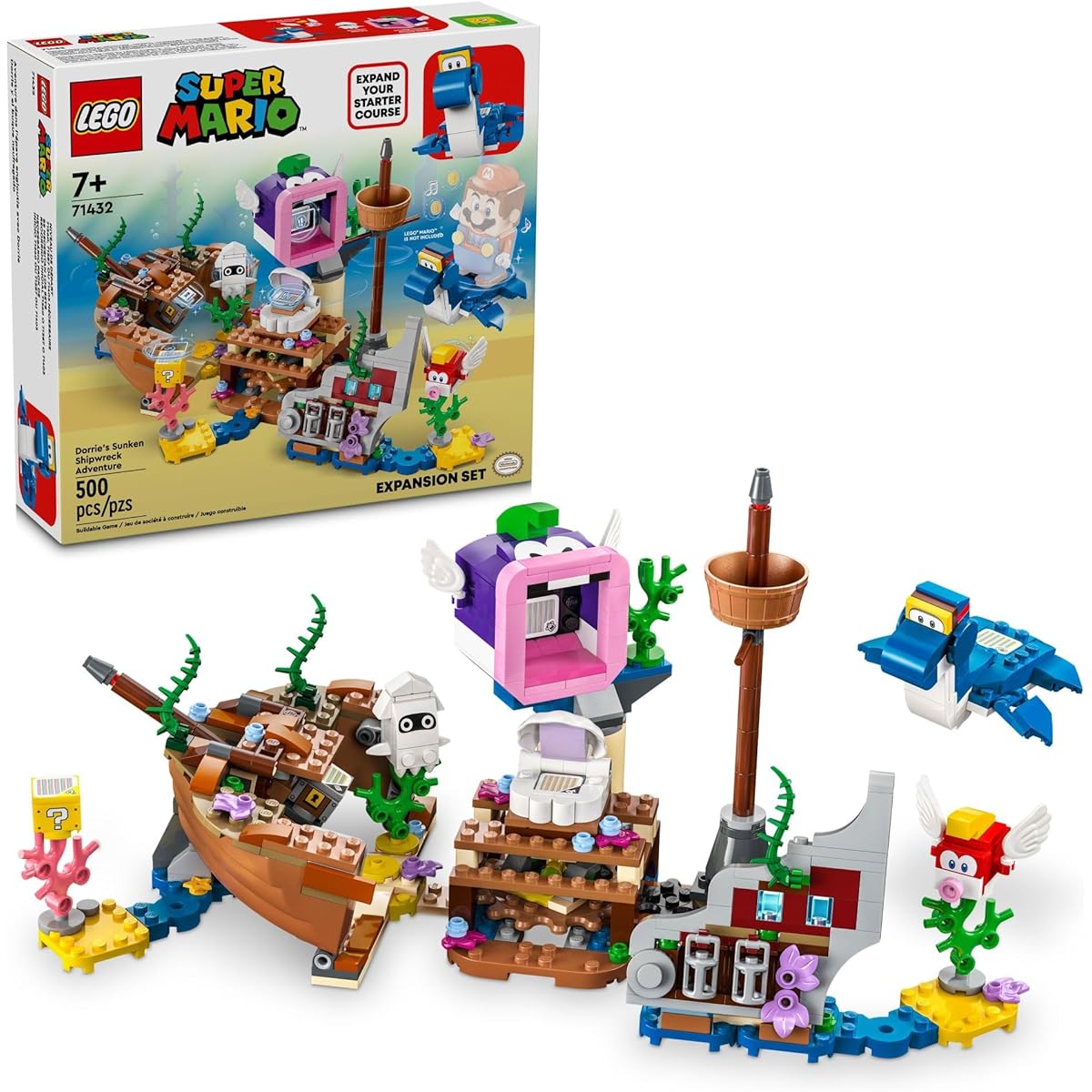 LEGO Super Mario Dory's Sunken Shipwreck Adventure Expansion Set Super Mario Collectible Toy for Kids with Cheep Cheep Chipchum and Blooper Figures Great Gift for Boys Girls Gamers 71432