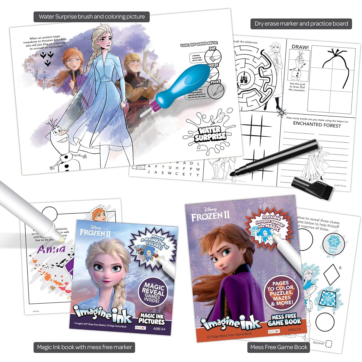Disney Frozen 2 Anna and Elsa Imagine Ink 4-in-1 Coloring Box Set with No-Mess Markers and 2 Imagine Ink Books 45849 Bendon