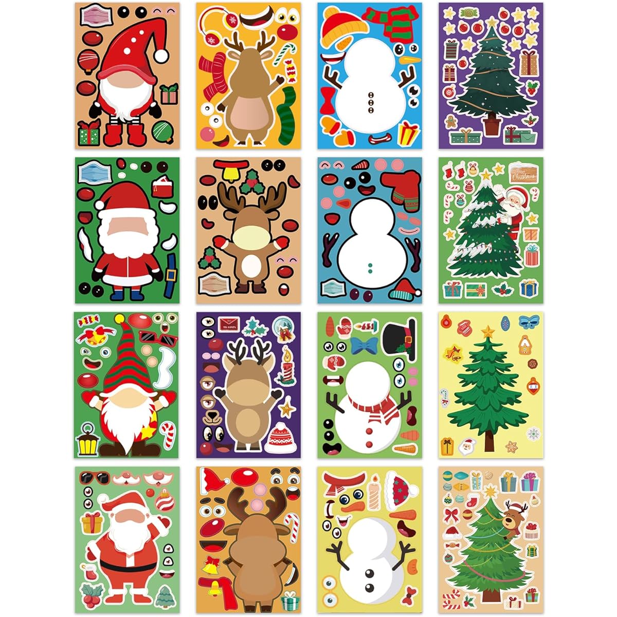 Christmas DIY Stickers for Kids Santa Claus Reindeer Christmas Tree Snowman DIY Arts and Crafts for Festive Decorations Perfect for Party Celebrations and Birthday Gifts