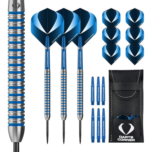 DESIGNA DARTS D0777 Squadron | 27g Premium Tungsten 90% Barrel Dart Set with Steel Tips, 3 Standard Flights, 3 Shafts, Point Protector and Bar Wallet M2 Blue