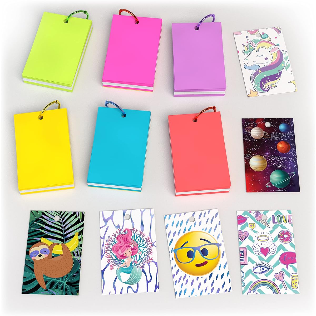 Myndology 450 Sheets 2.1x3.3 Inch US Quality Study Card Stock | 6 Bright Ring Colors | 6 Designer Foil Covers | Pages Assemble into Rings | EasyFlip|Made in the USA for Notetaking/School/Home/Car/Nurse/Index/Office