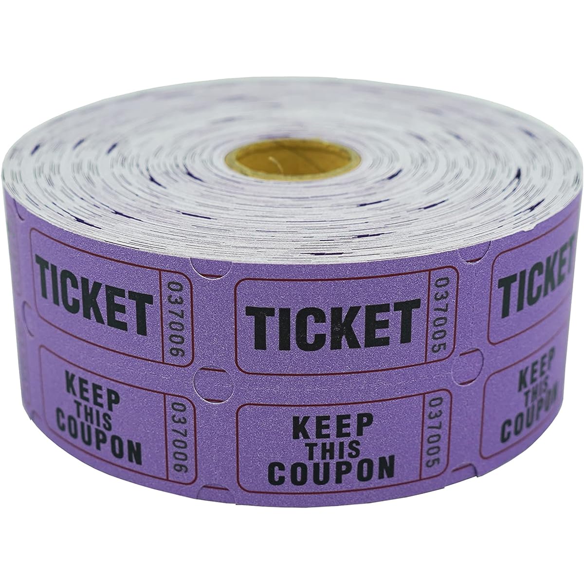 DNB 1000 2 x 2 inch 50/50 Double Roll Raffle Tickets, Consecutively Numbered Tickets, 1000 per Roll, Purple