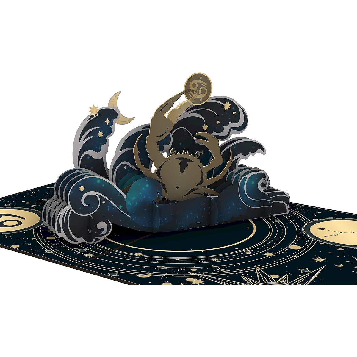 iGifts And Cards Cancer Zodiac Sign 3D Pop Up Greeting Card Black with Sparkling Gold Symbols 5x7 Inch