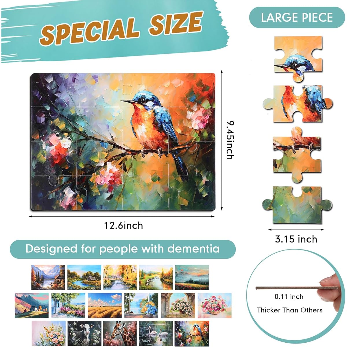 Fulmoon Large Jigsaw Puzzles 16 Pack for Seniors Dementia Alzheimer's Products and Activities Dementia Puzzles Easy Puzzles for Adults Jigsaw Puzzles for Seniors Gifts Cognitive Games 16 Styles