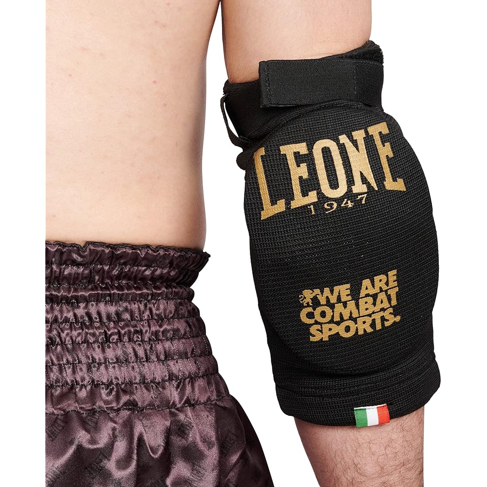 LEONE 1947 MMA Muay Thai Martial Arts Elbow Guard Unisex [DNA] Elbow Supporter Padded Velcro Closure Black/Gold L Size PR341 [Genuine Product]