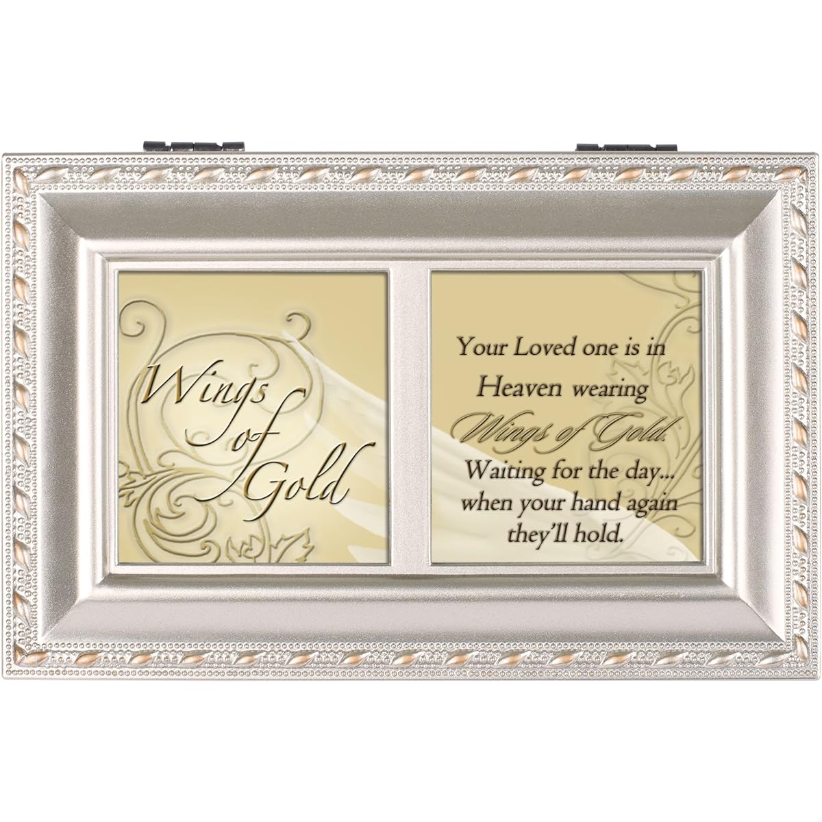 Wings of Gold Bereavement Champagne Silver Inspirational Cottage Garden Petite Music Box Plays Amazing Grace
