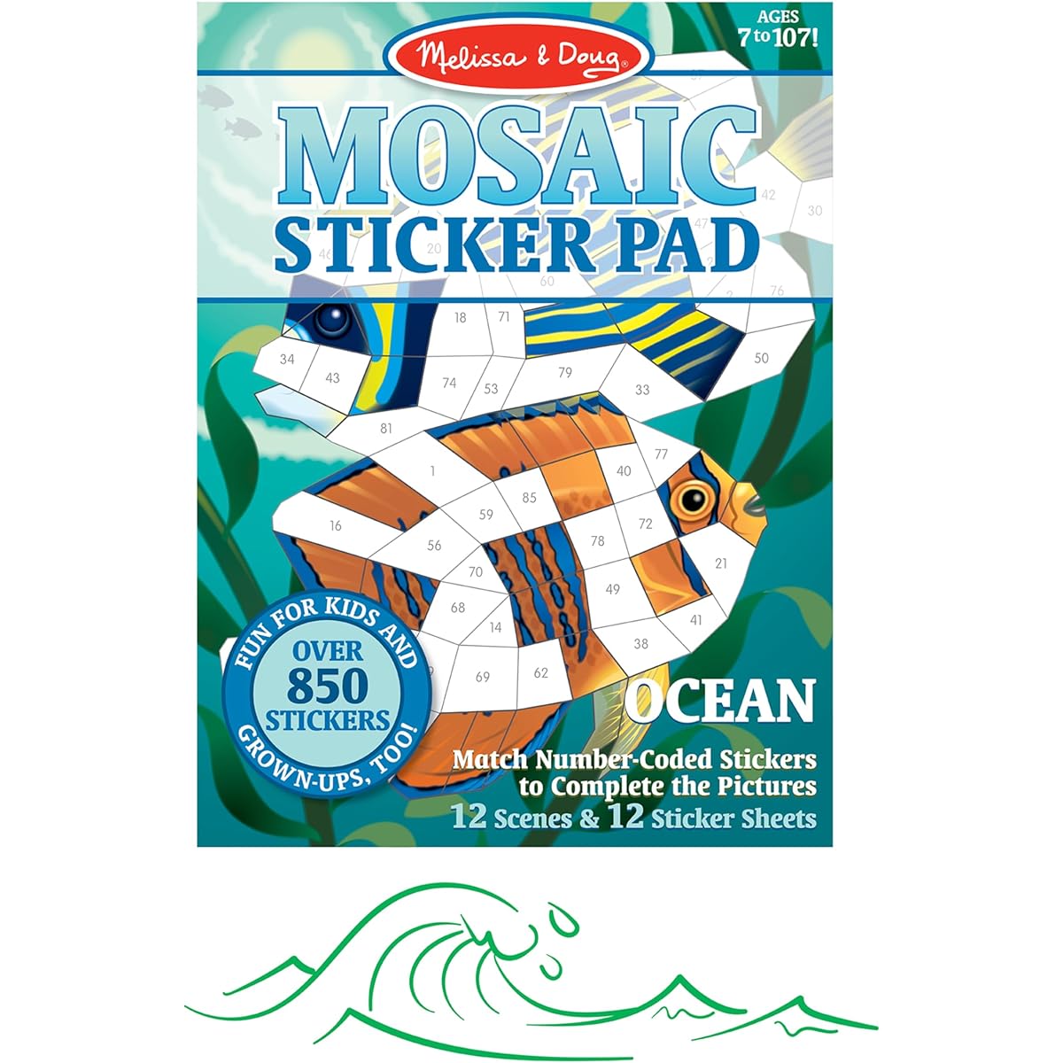 Melissa & Doug Mosaic Sticker Pad Ocean Animals (12 Color Scenes to Complete with 850+ Stickers)