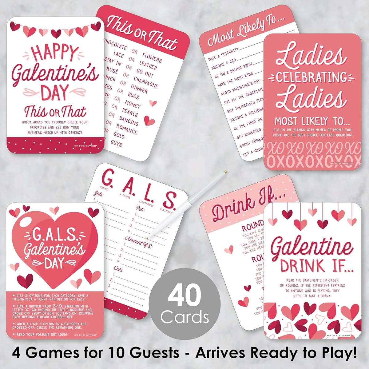 Big Dot of Happiness Happy Galentine's Day - Valentine's Day Party Game - 10 Cards Each - Gamerific Bundle