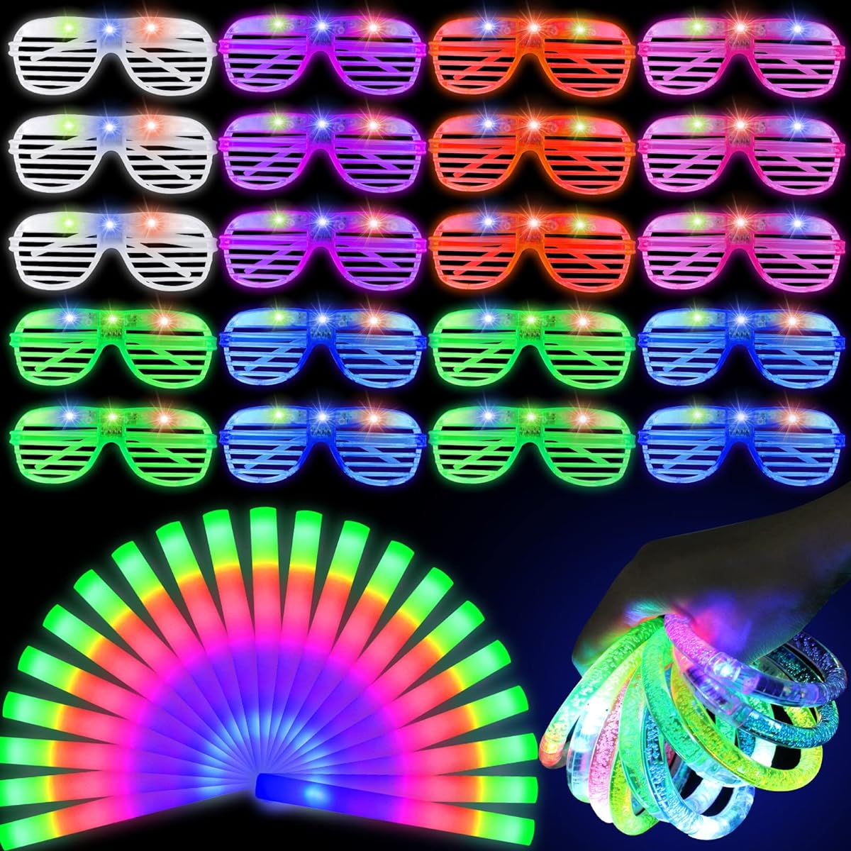 Stondino Glow in the Dark Party Supplies 4th of July LED Lighted Glasses Finger Lights for Kids Party Favors Glow Sticks LED Finger Lights Neon Party Supplies for Kids Adults Birthday